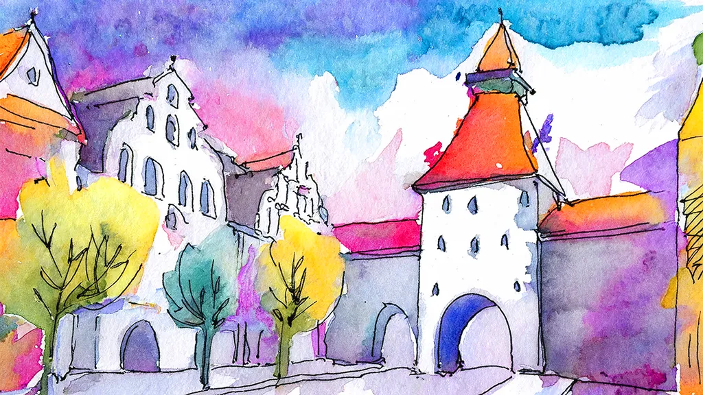 Stilisierte Zeichnung vom "Unteren Tor" in Weiden.